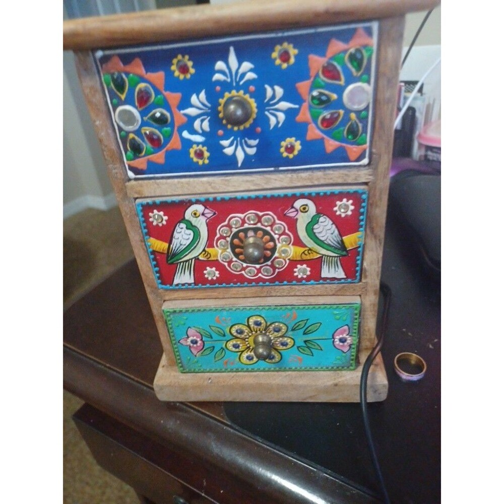 HAND PAINTED 3-DRAW MINI CHEST HANDCRAFTED JEWELERY CHEST